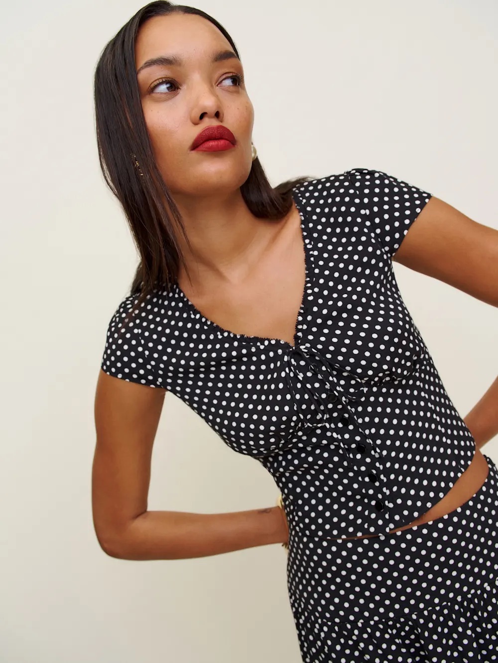 Reformation Dorothea Top in Caviar Dot